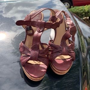 Frye platform sandals burgundy